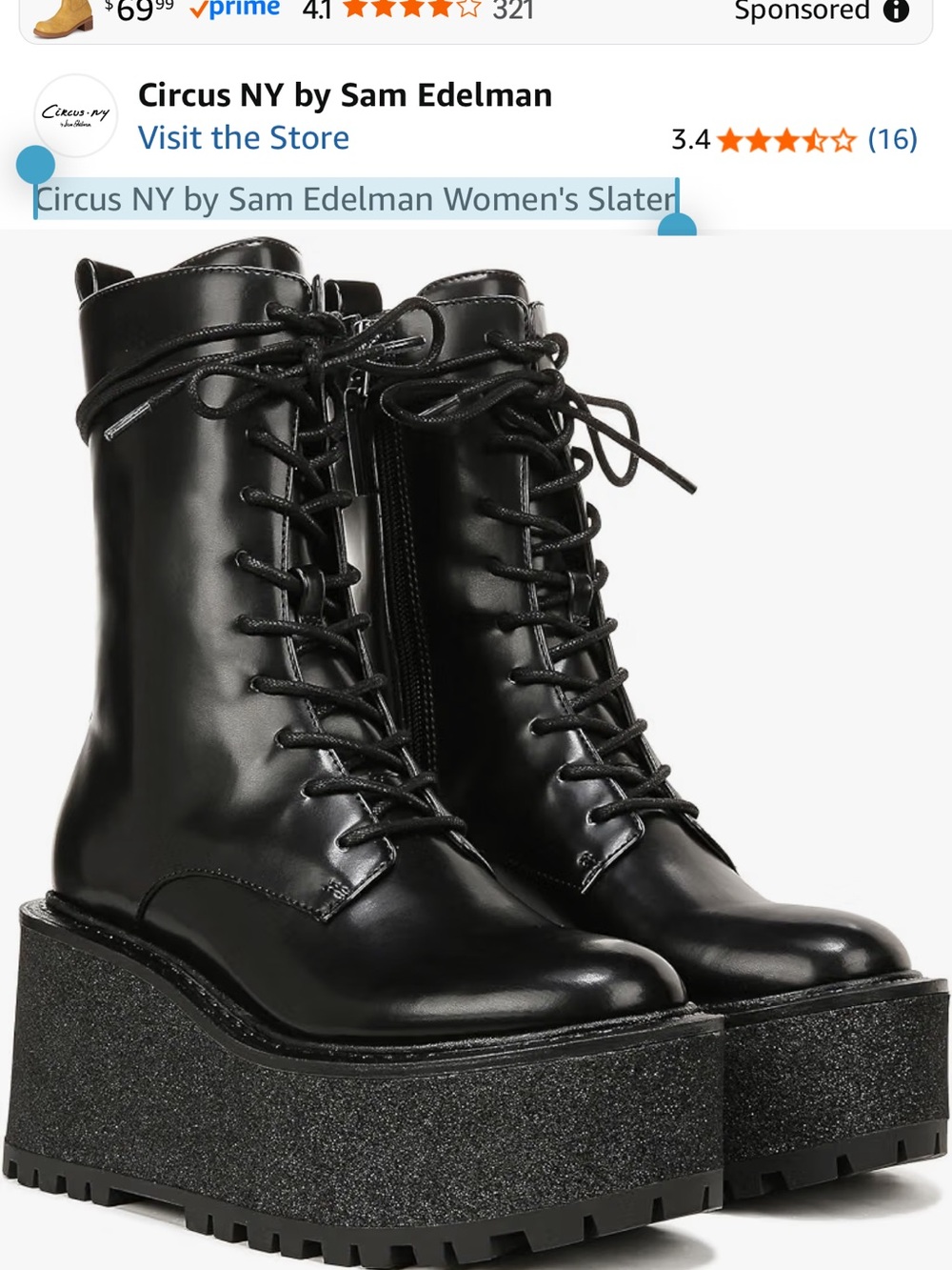 Circus by Sam Edelman Black Glitter Platform Lace-Up Ankle Boots